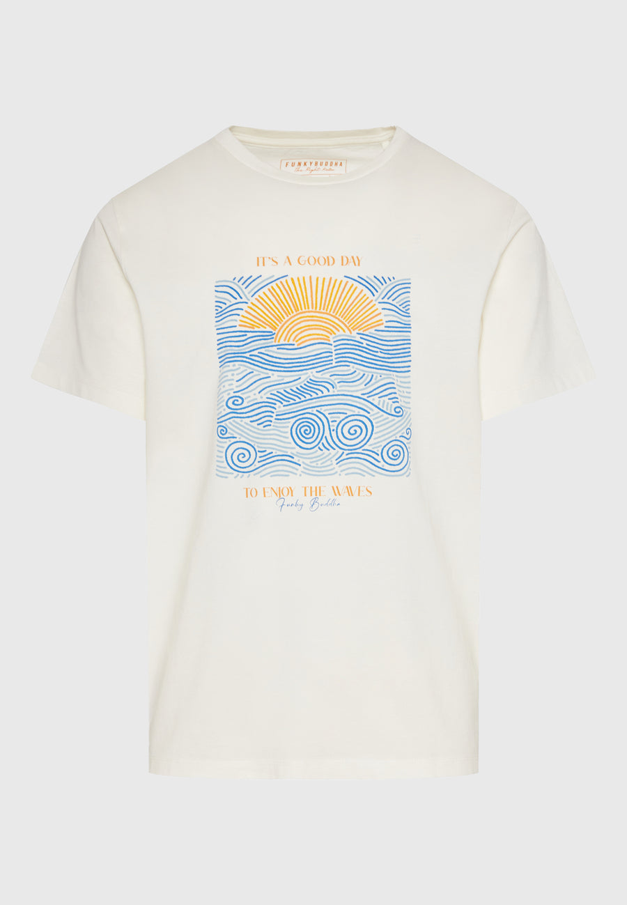 Tricou cu imprimeu grafic pe piept - Alb-gălbui