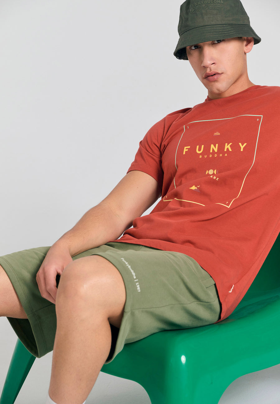 Tricou din bumbac organic cu imprimeu minimalist de brand - Maro Spice
