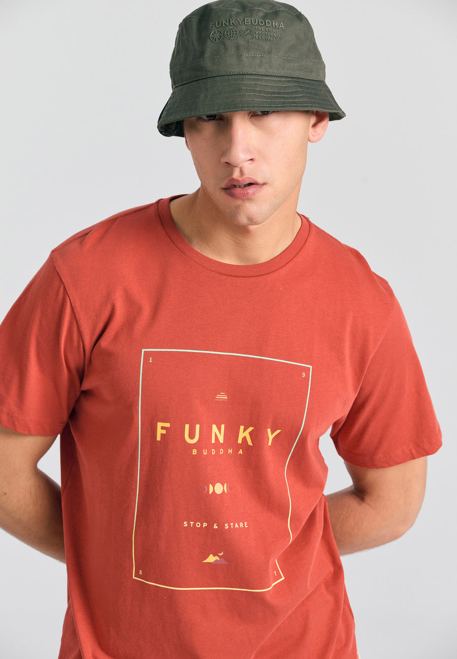 Tricou din bumbac organic cu imprimeu minimalist de brand - Maro Spice