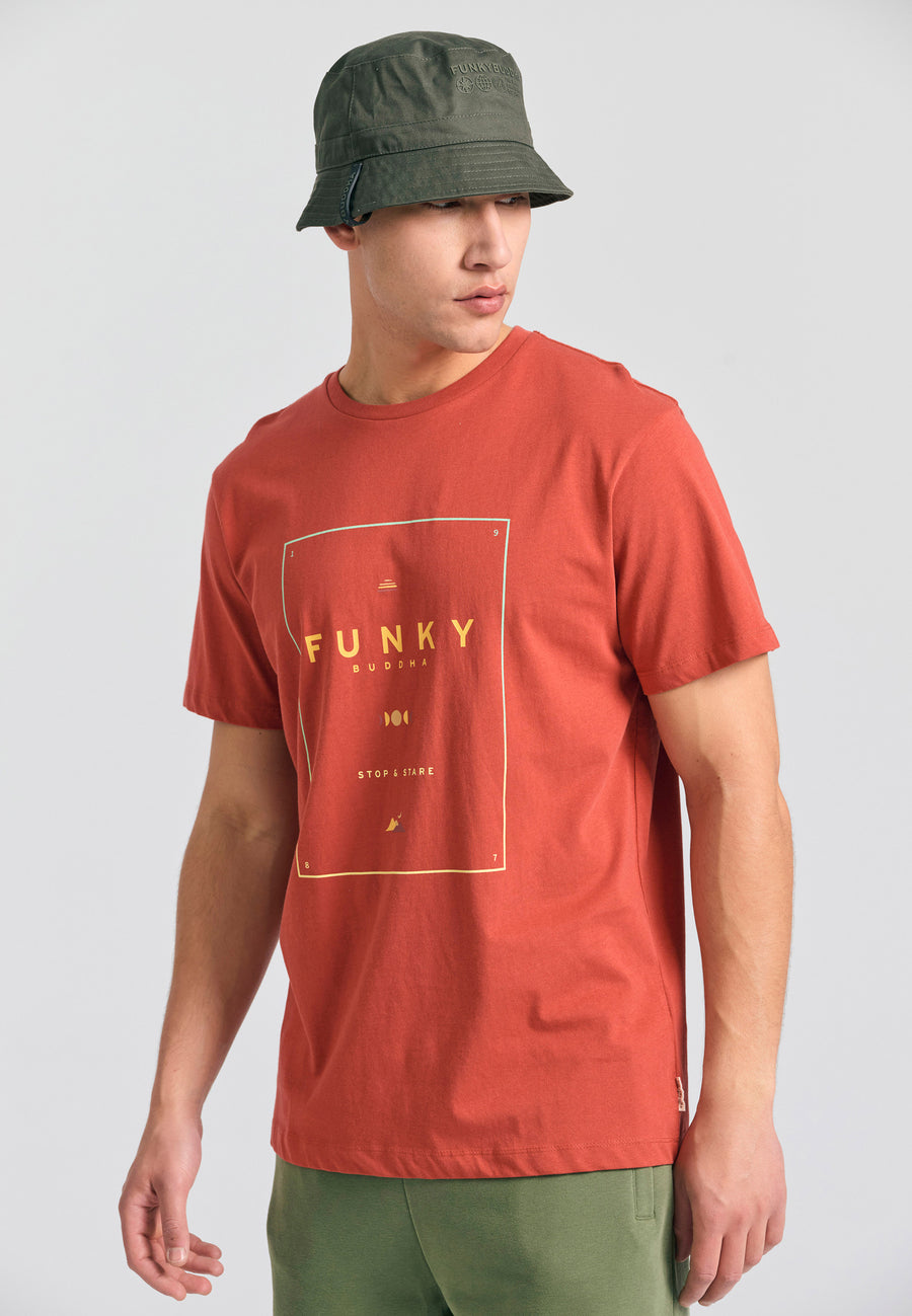 Tricou din bumbac organic cu imprimeu minimalist de brand - Maro Spice