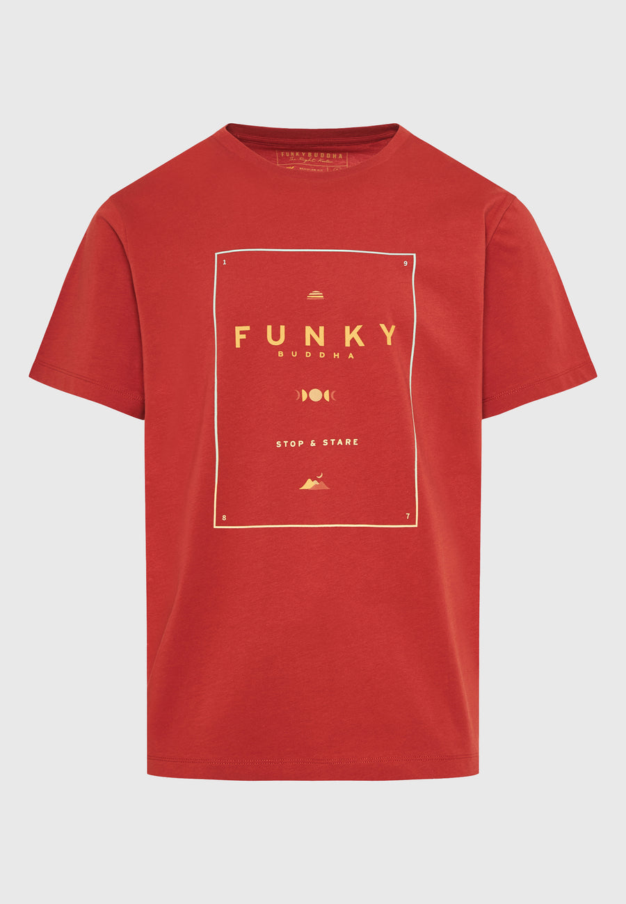 Tricou din bumbac organic cu imprimeu minimalist de brand - Maro Spice