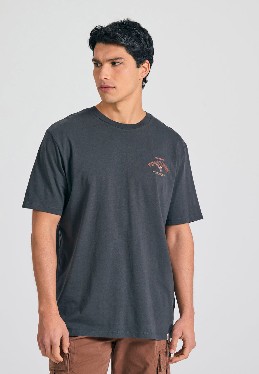 Tricou cu croială lejeră și imprimeu tropical pe spate - Antracit