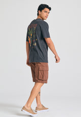 Tricou cu croială lejeră și imprimeu tropical pe spate - Antracit