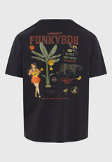 Tricou cu croială lejeră și imprimeu tropical pe spate - Antracit