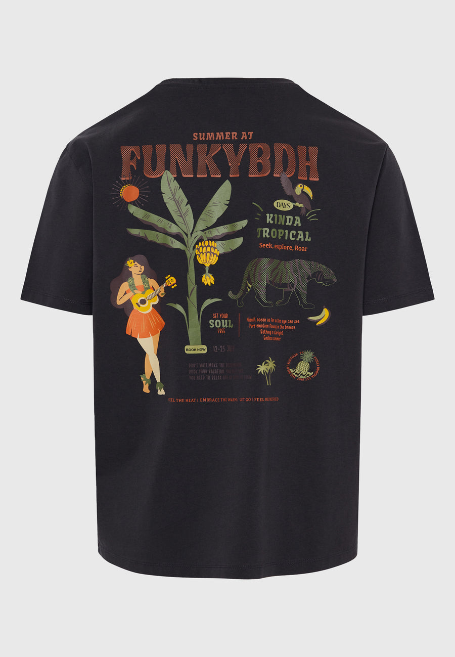 Tricou cu croială lejeră și imprimeu tropical pe spate - Antracit