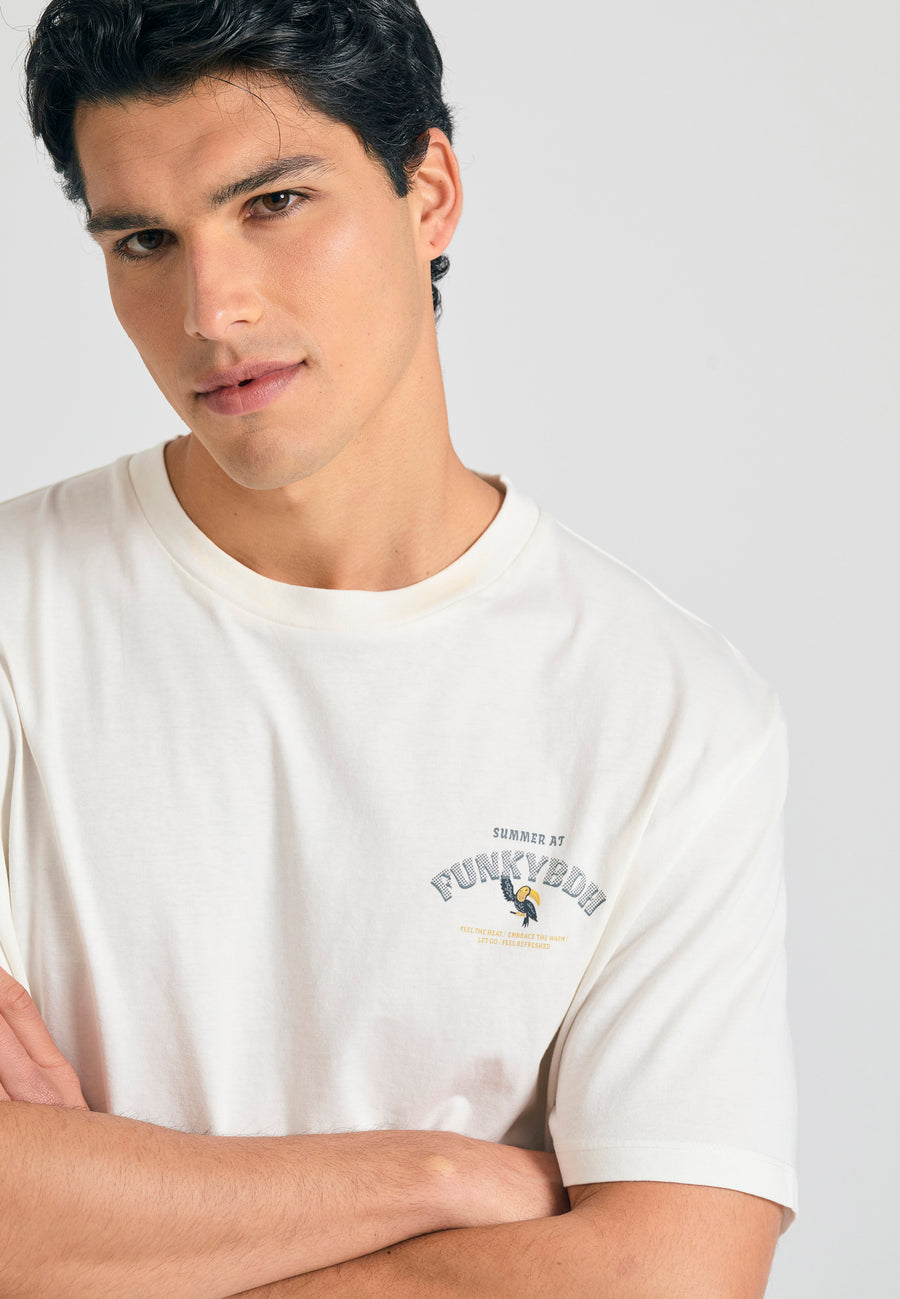 Relaxed fit t-shirt with tropical print on the back - Off white