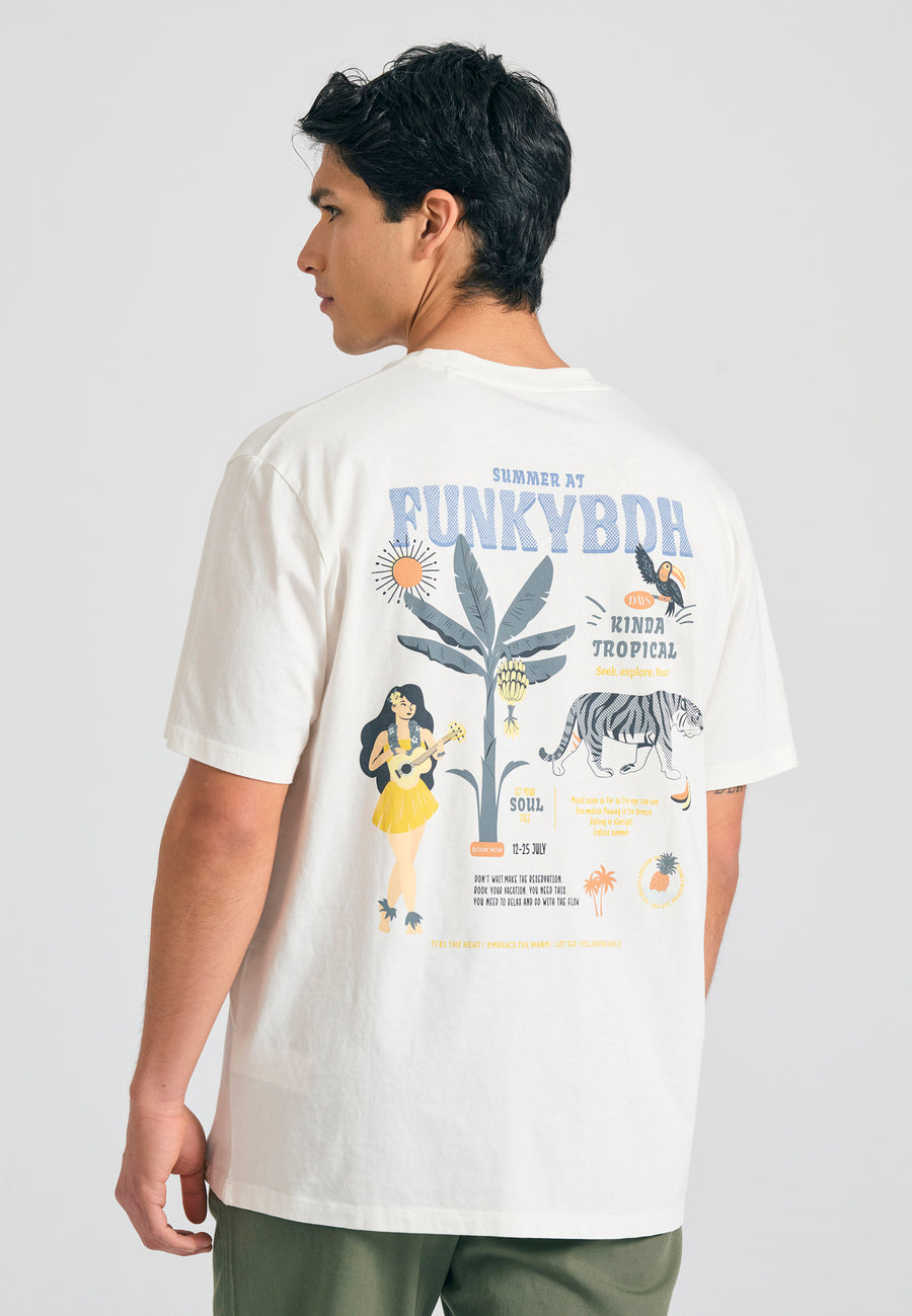 Relaxed fit t-shirt with tropical print on the back - Off white