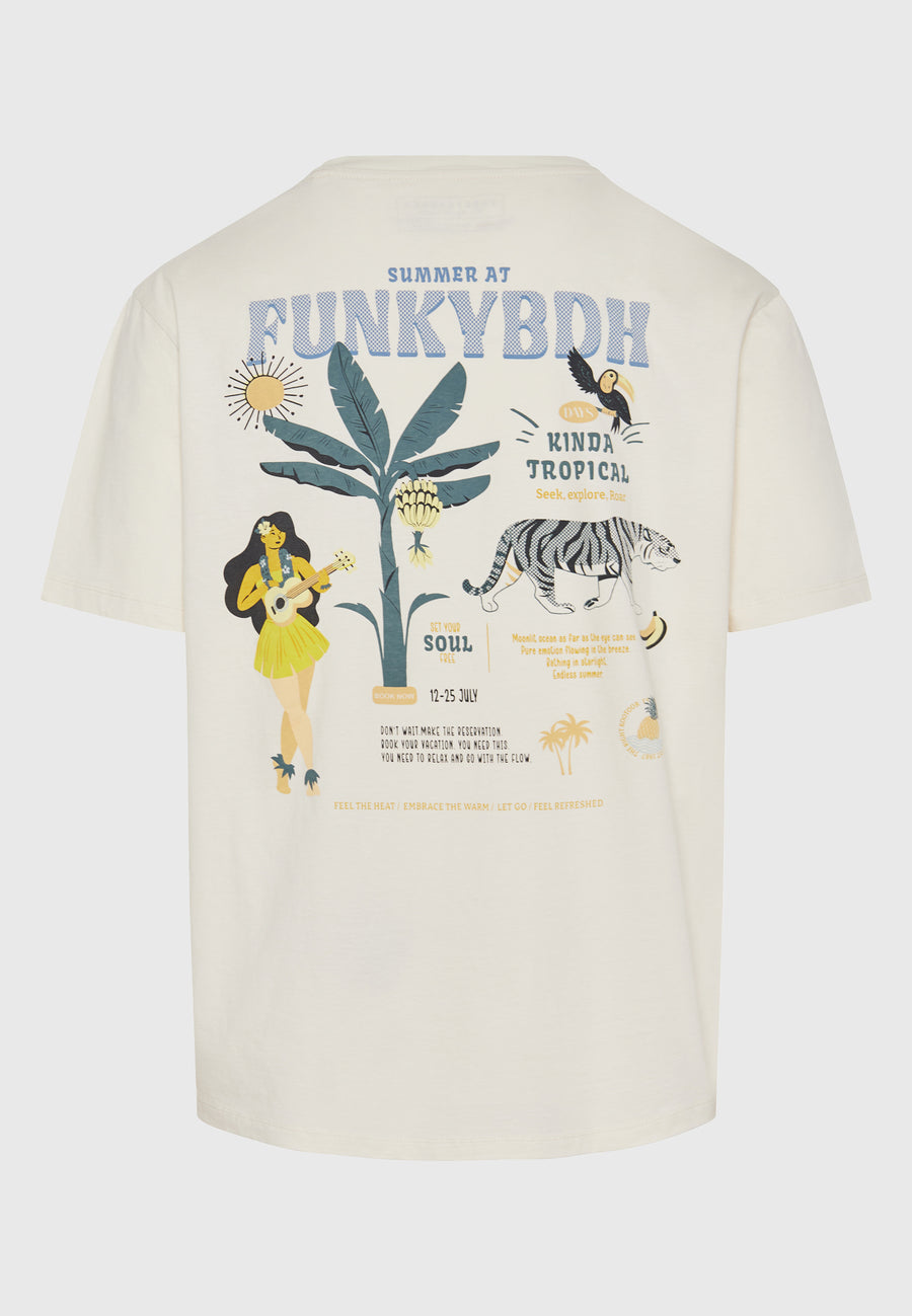 Relaxed fit t-shirt with tropical print on the back - Off white