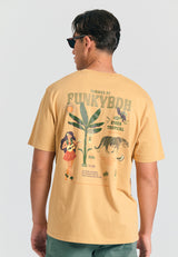 Tricou cu croială lejeră și imprimeu tropical pe spate - Bej