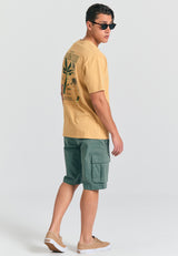 Tricou cu croială lejeră și imprimeu tropical pe spate - Bej