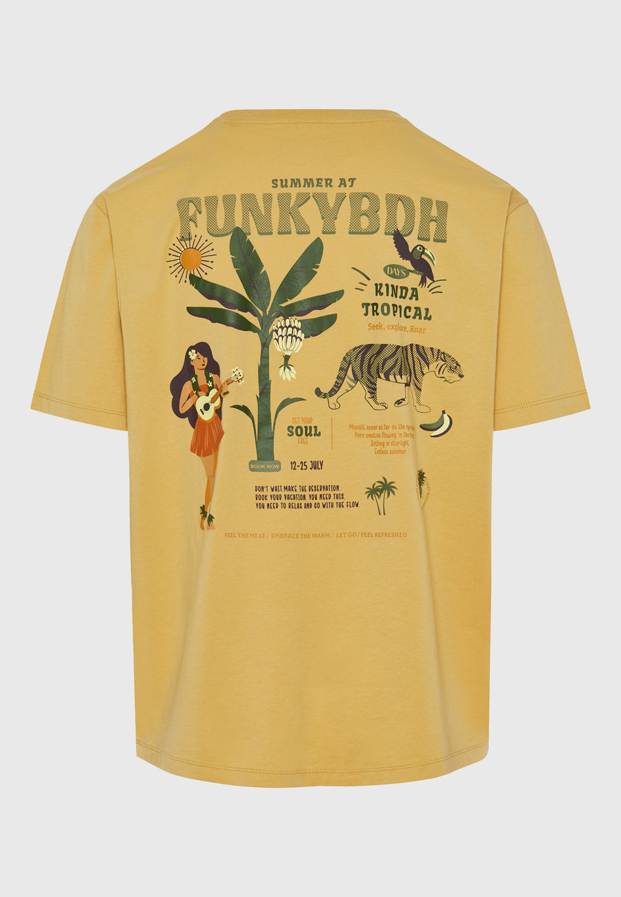 Tricou cu croială lejeră și imprimeu tropical pe spate - Bej