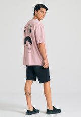 Tricou supradimensionat cu imprimeu grafic pe spate - Liliac