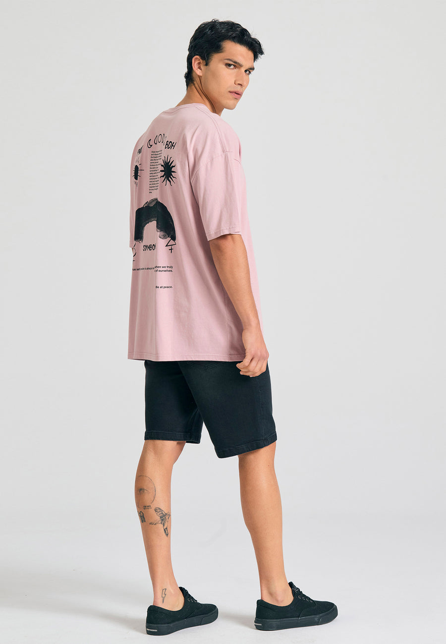 Tricou supradimensionat cu imprimeu grafic pe spate - Liliac