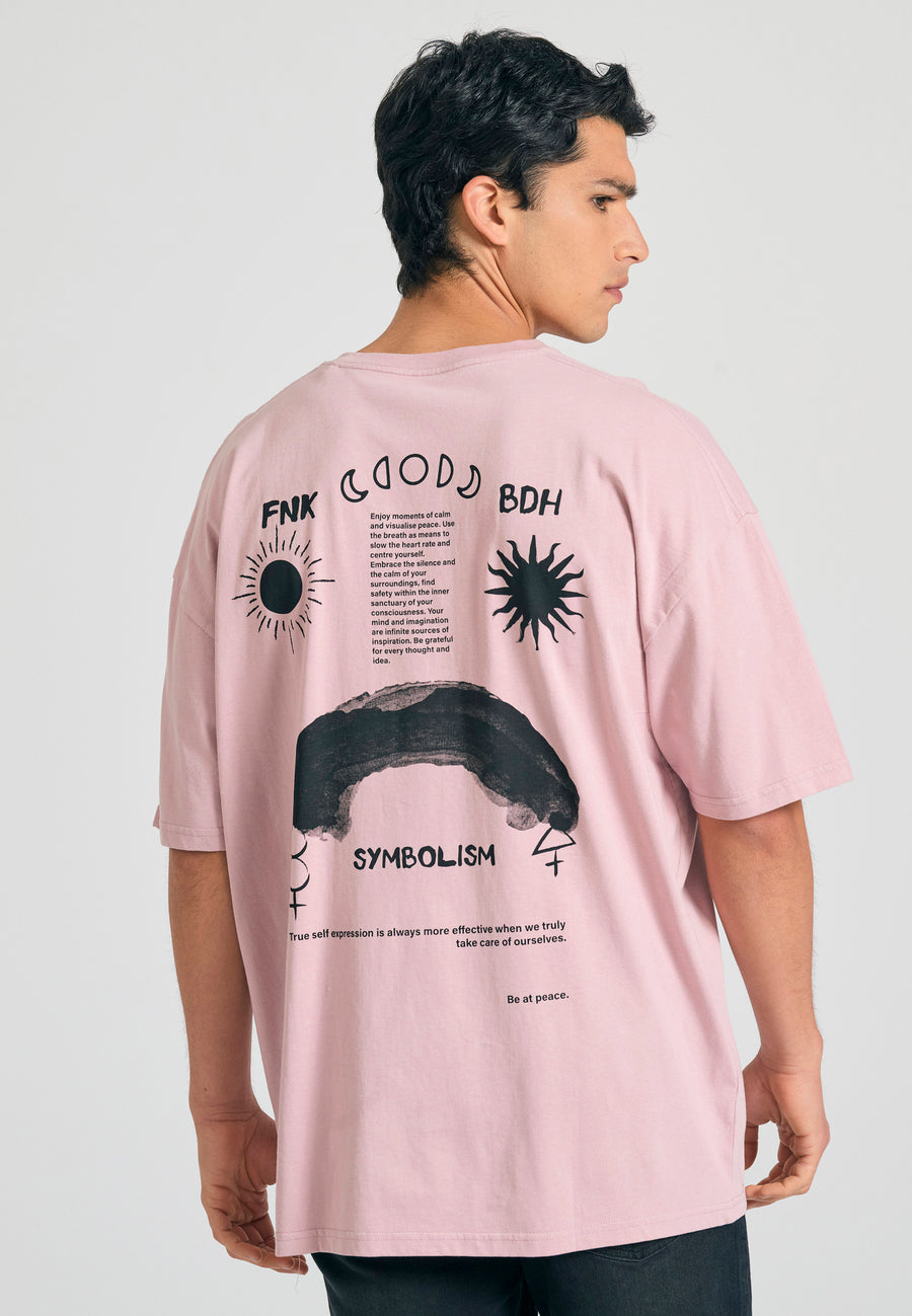 Tricou supradimensionat cu imprimeu grafic pe spate - Liliac
