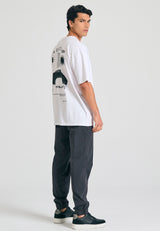 Tricou supradimensionat cu imprimeu grafic pe spate - Alb