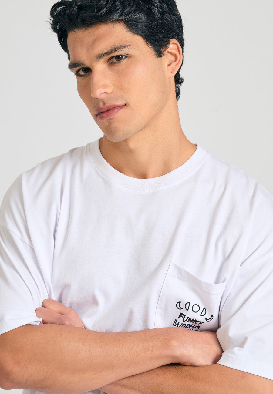 Tricou supradimensionat cu imprimeu grafic pe spate - Alb