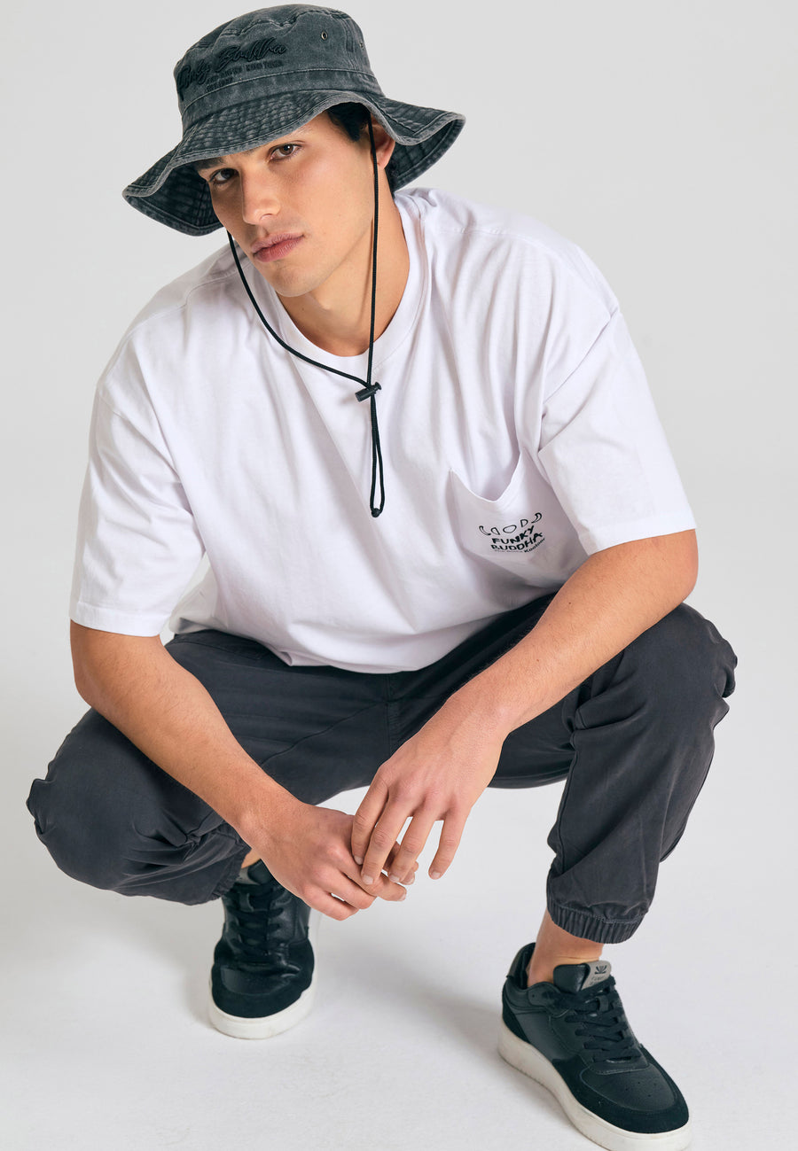 Tricou supradimensionat cu imprimeu grafic pe spate - Alb