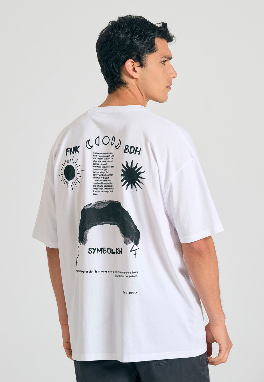 Tricou supradimensionat cu imprimeu grafic pe spate - Alb