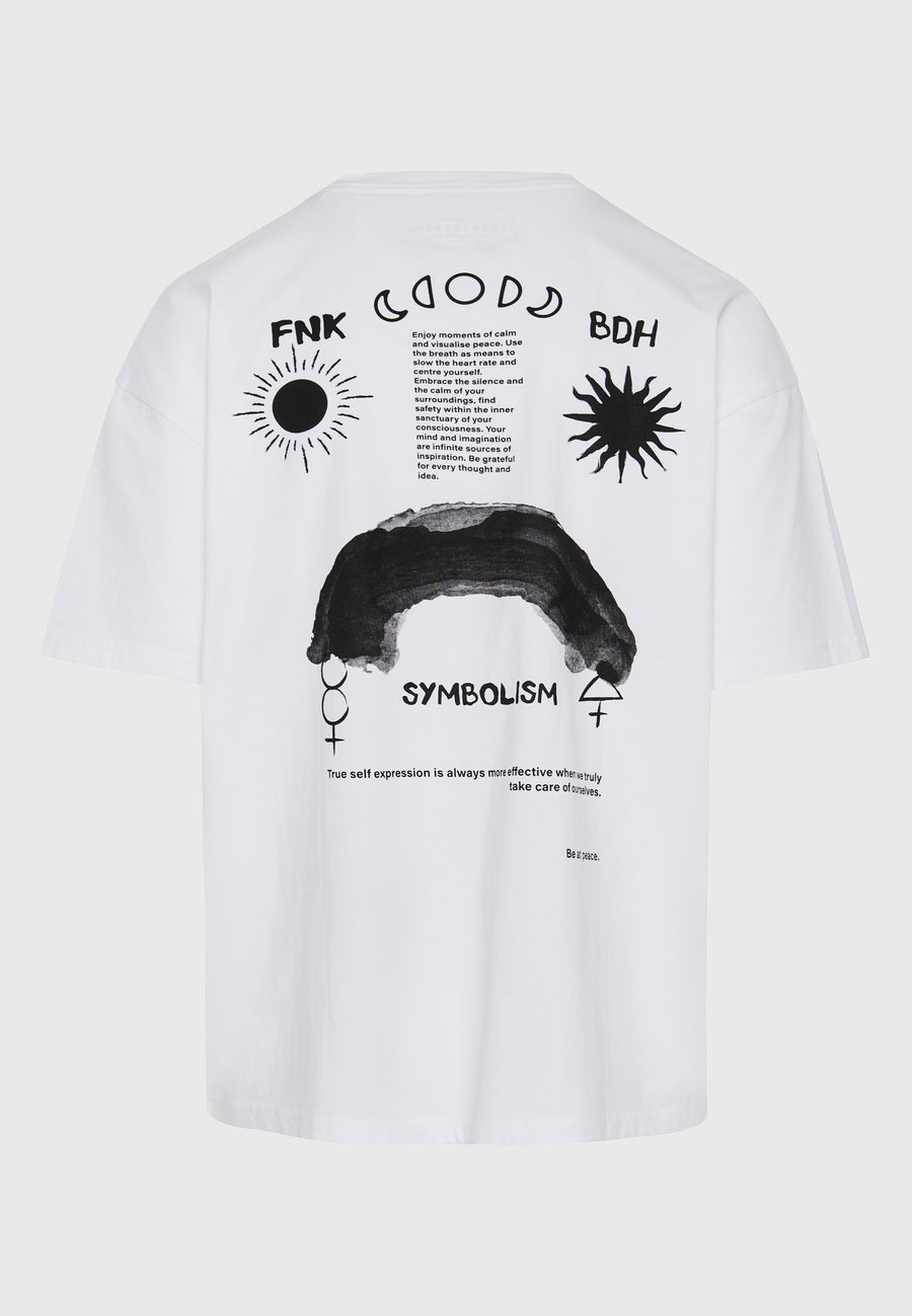 Tricou supradimensionat cu imprimeu grafic pe spate - Alb