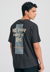 Tricou cu croială lejeră și imprimeu grafic pe spate - Antracit