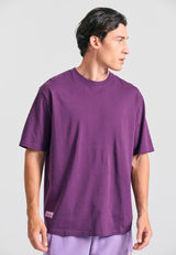 Tricou cu croială lejeră și imprimeu grafic pe spate - Prună