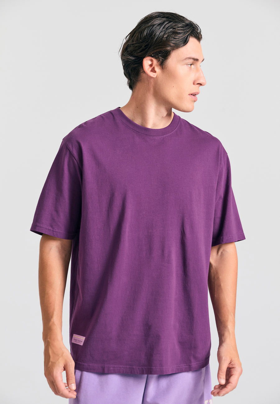 Tricou cu croială lejeră și imprimeu grafic pe spate - Prună