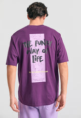 Tricou cu croială lejeră și imprimeu grafic pe spate - Prună
