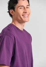 Tricou cu croială lejeră și imprimeu grafic pe spate - Prună