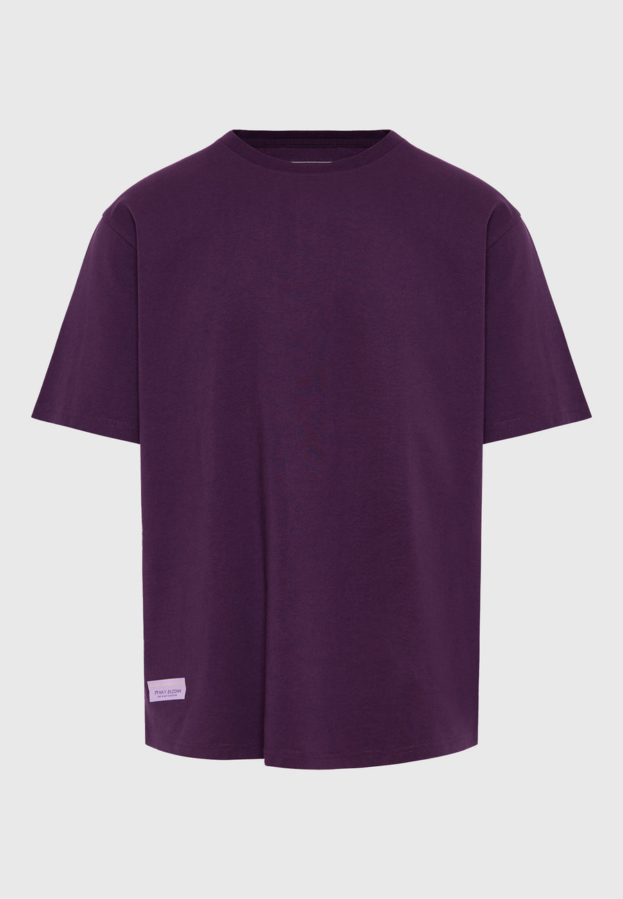 Tricou cu croială lejeră și imprimeu grafic pe spate - Prună
