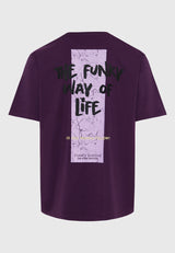 Tricou cu croială lejeră și imprimeu grafic pe spate - Prună