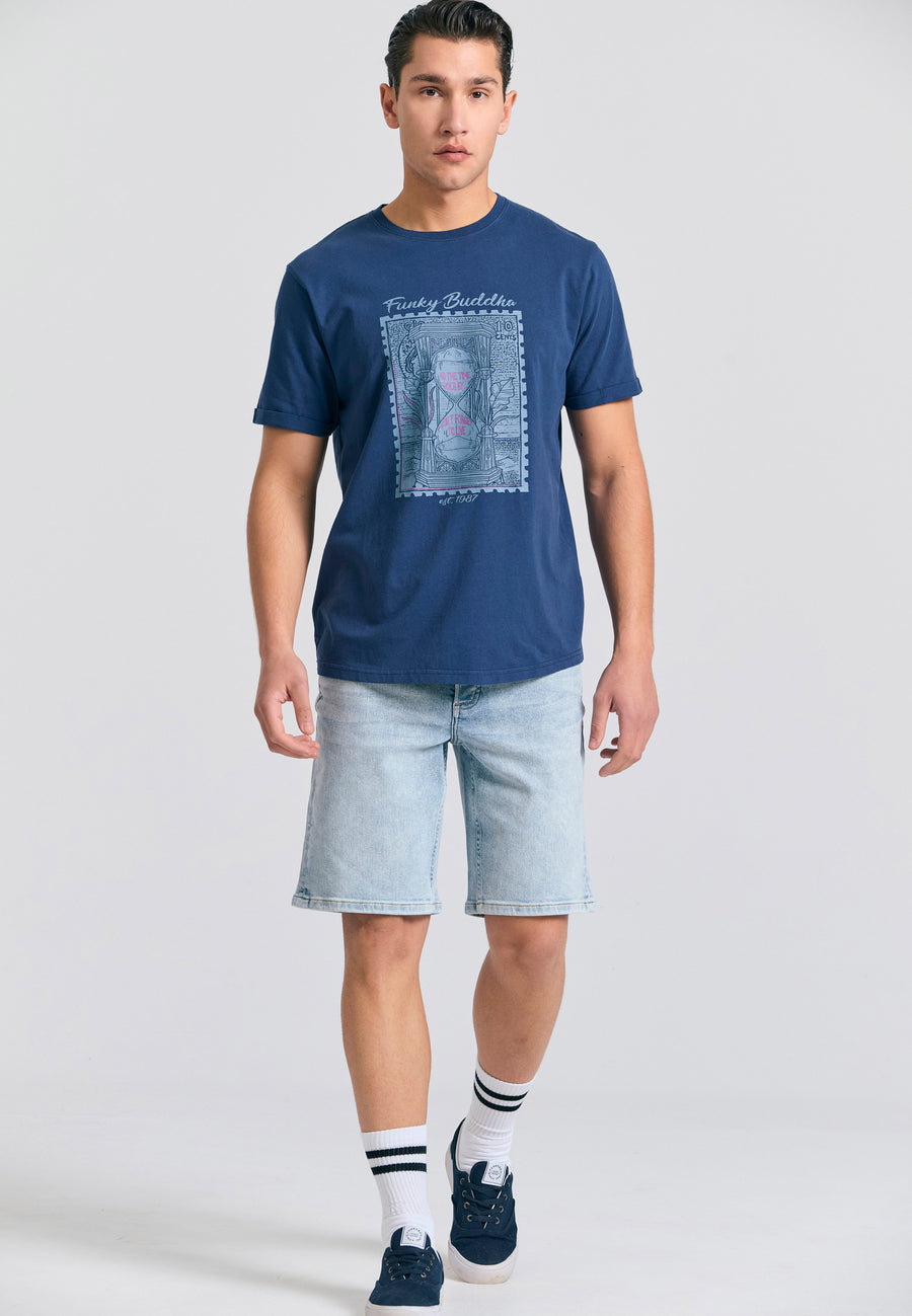 Tricou cu imprimeu fotografic - Albastru miezul nopții