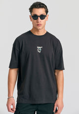 Tricou supradimensionat cu imprimeu abstract pe spate - Antracit