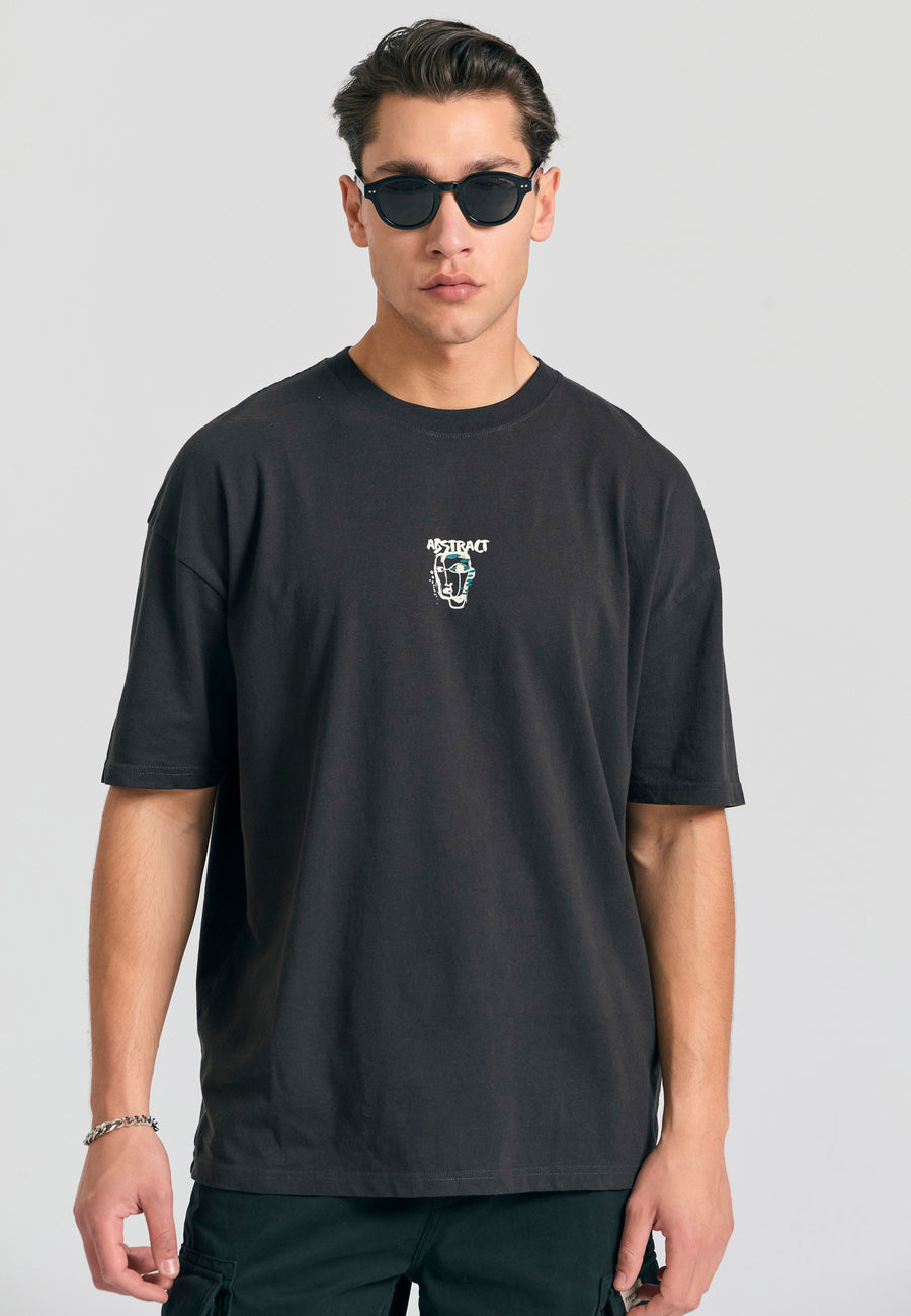 Tricou supradimensionat cu imprimeu abstract pe spate - Antracit
