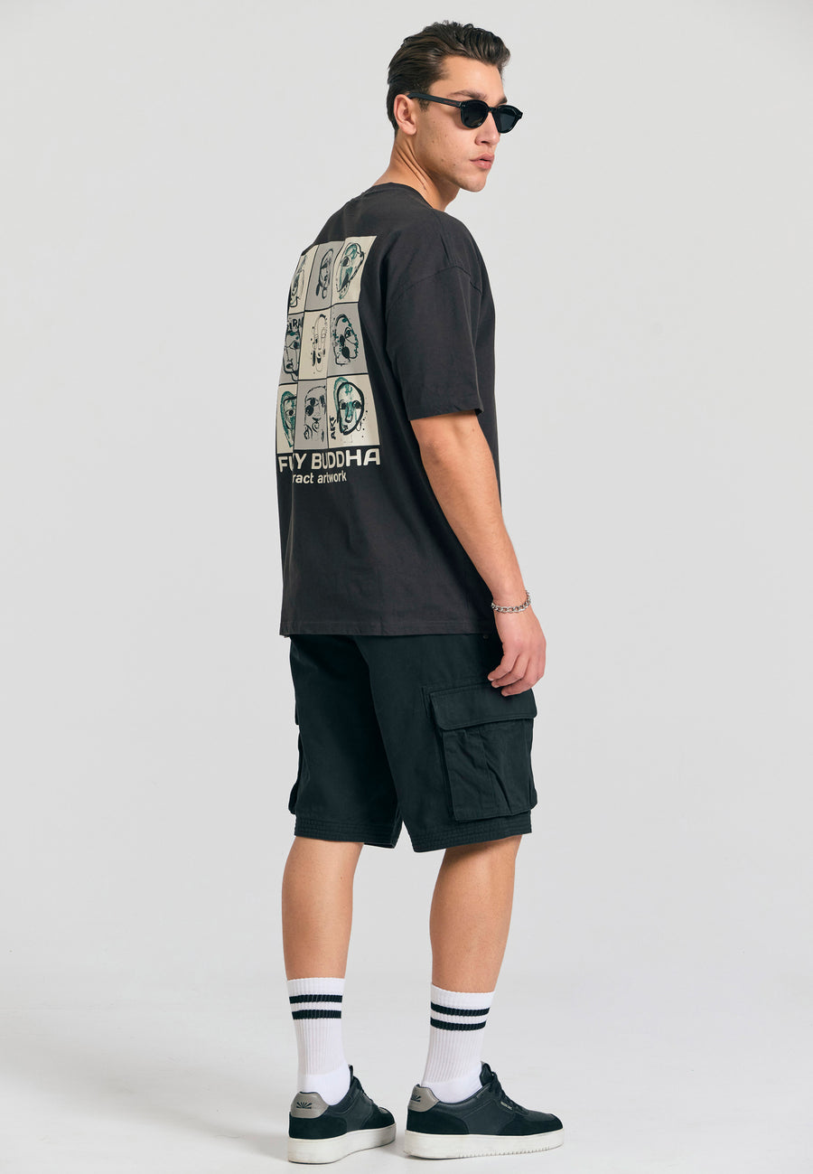 Tricou supradimensionat cu imprimeu abstract pe spate - Antracit