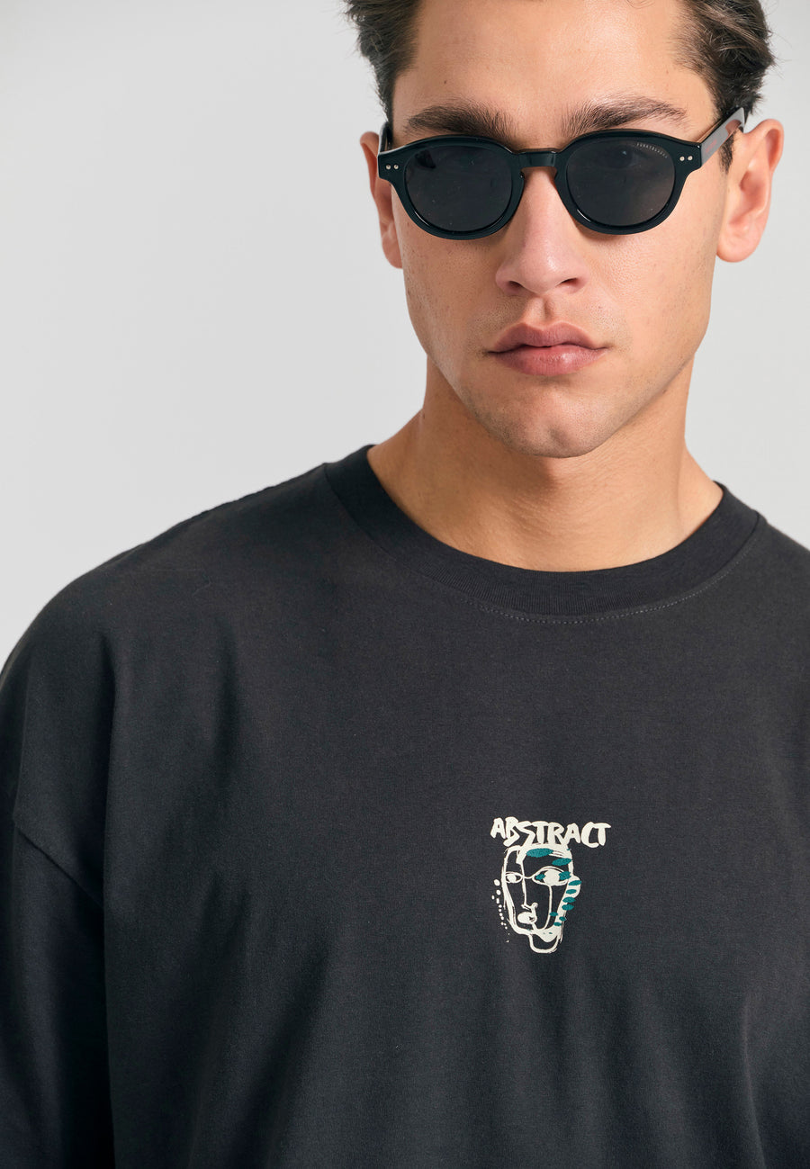 Tricou supradimensionat cu imprimeu abstract pe spate - Antracit