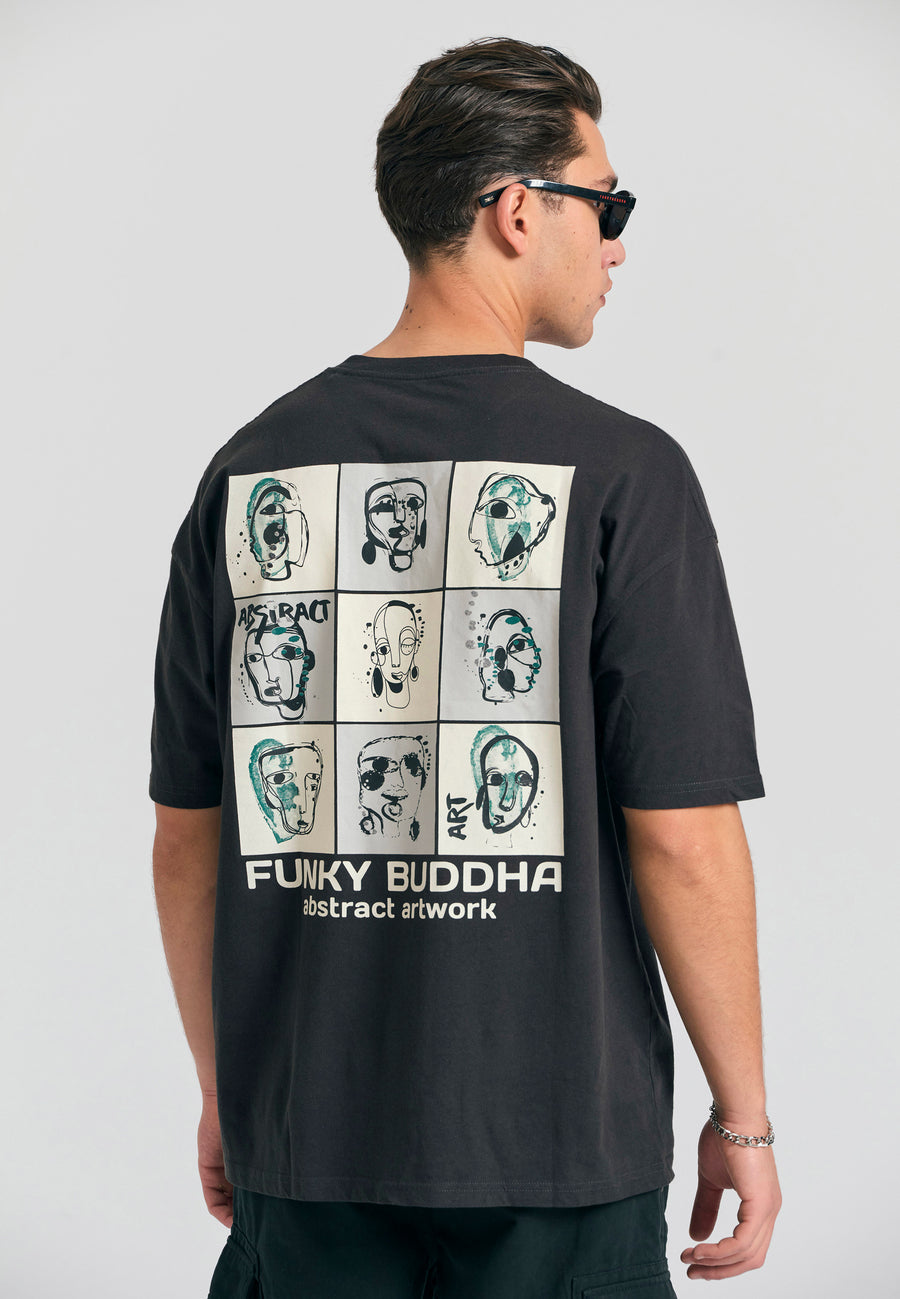 Tricou supradimensionat cu imprimeu abstract pe spate - Antracit
