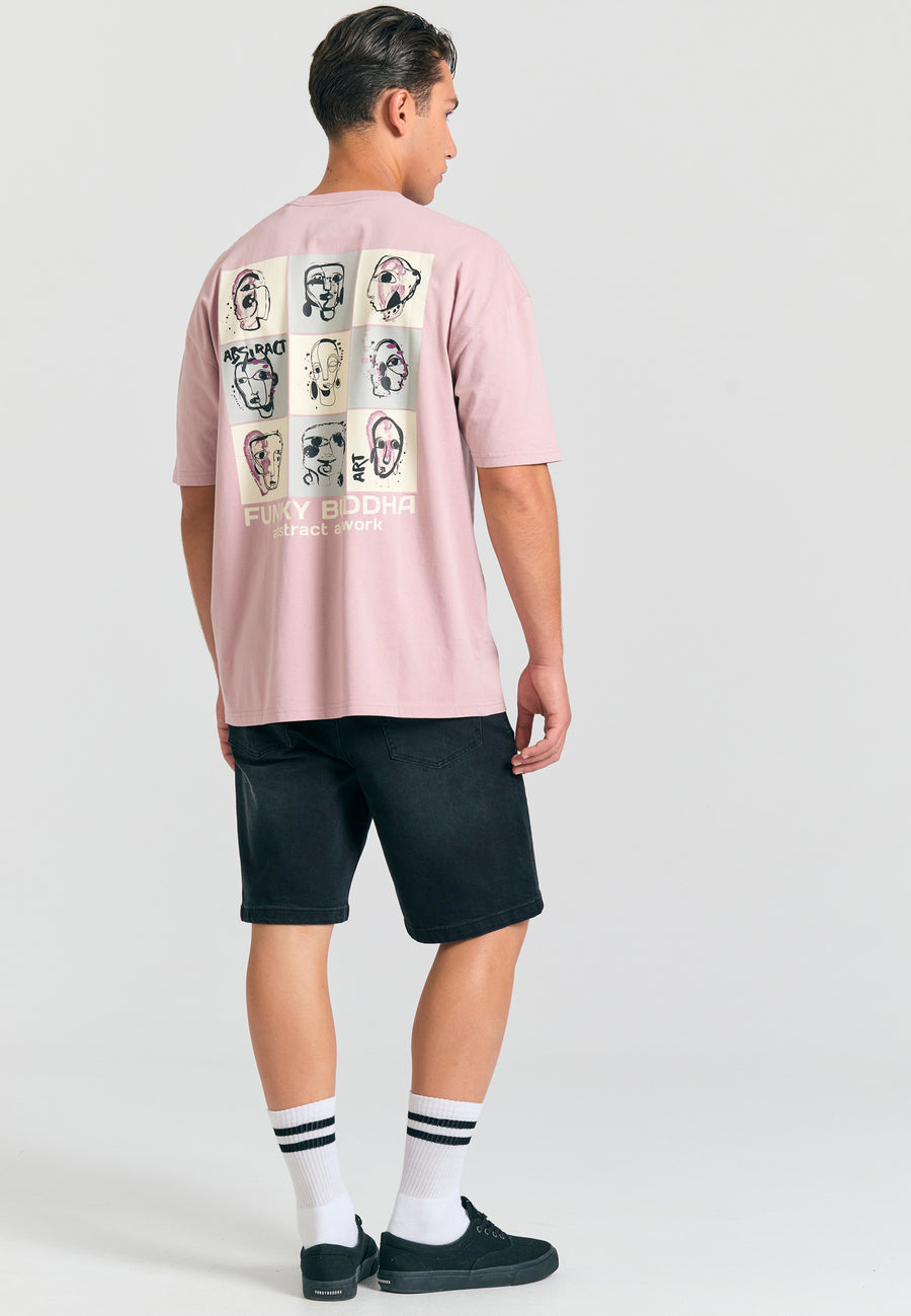 Tricou supradimensionat cu imprimeu abstract pe spate - Liliac