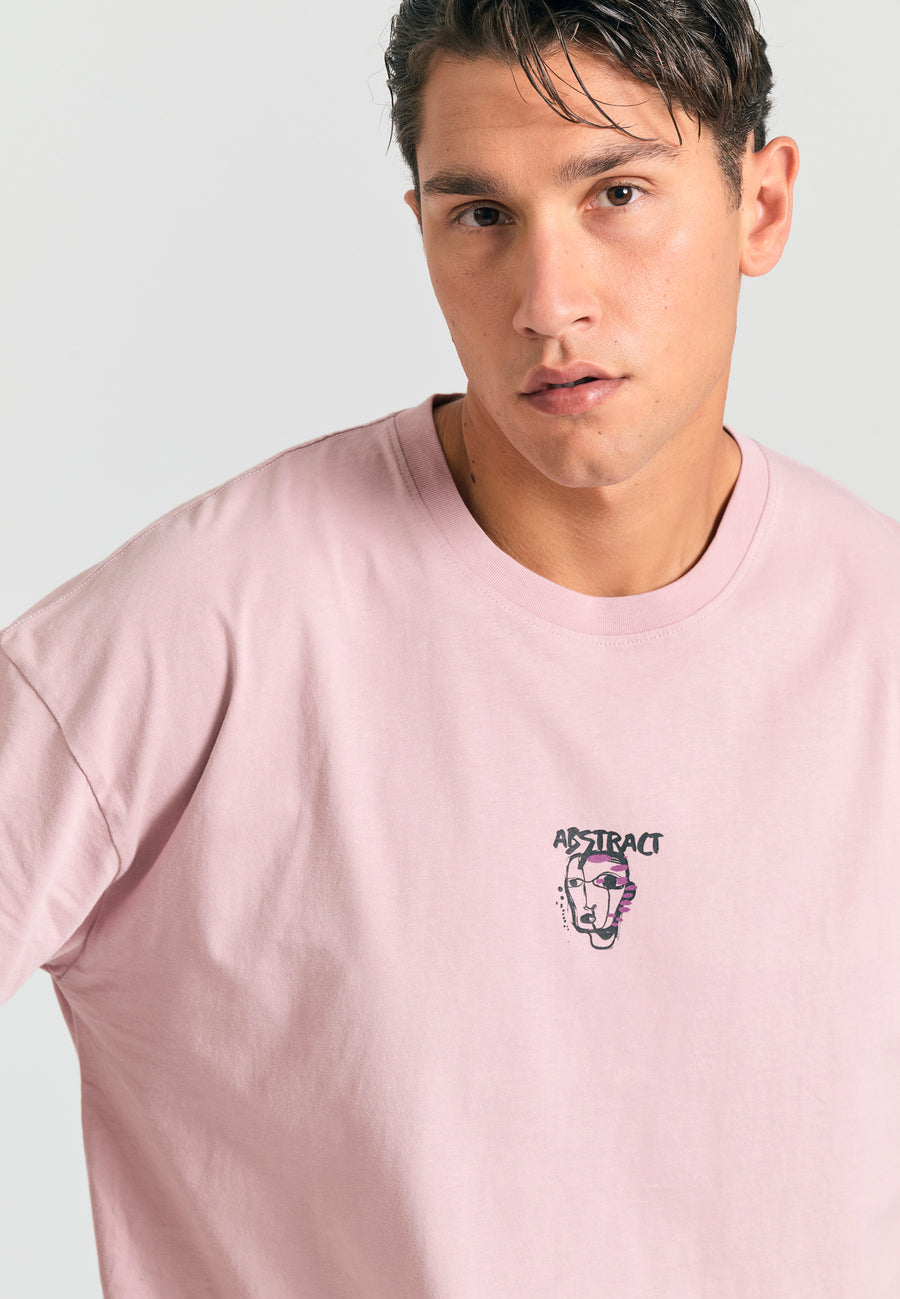 Tricou supradimensionat cu imprimeu abstract pe spate - Liliac
