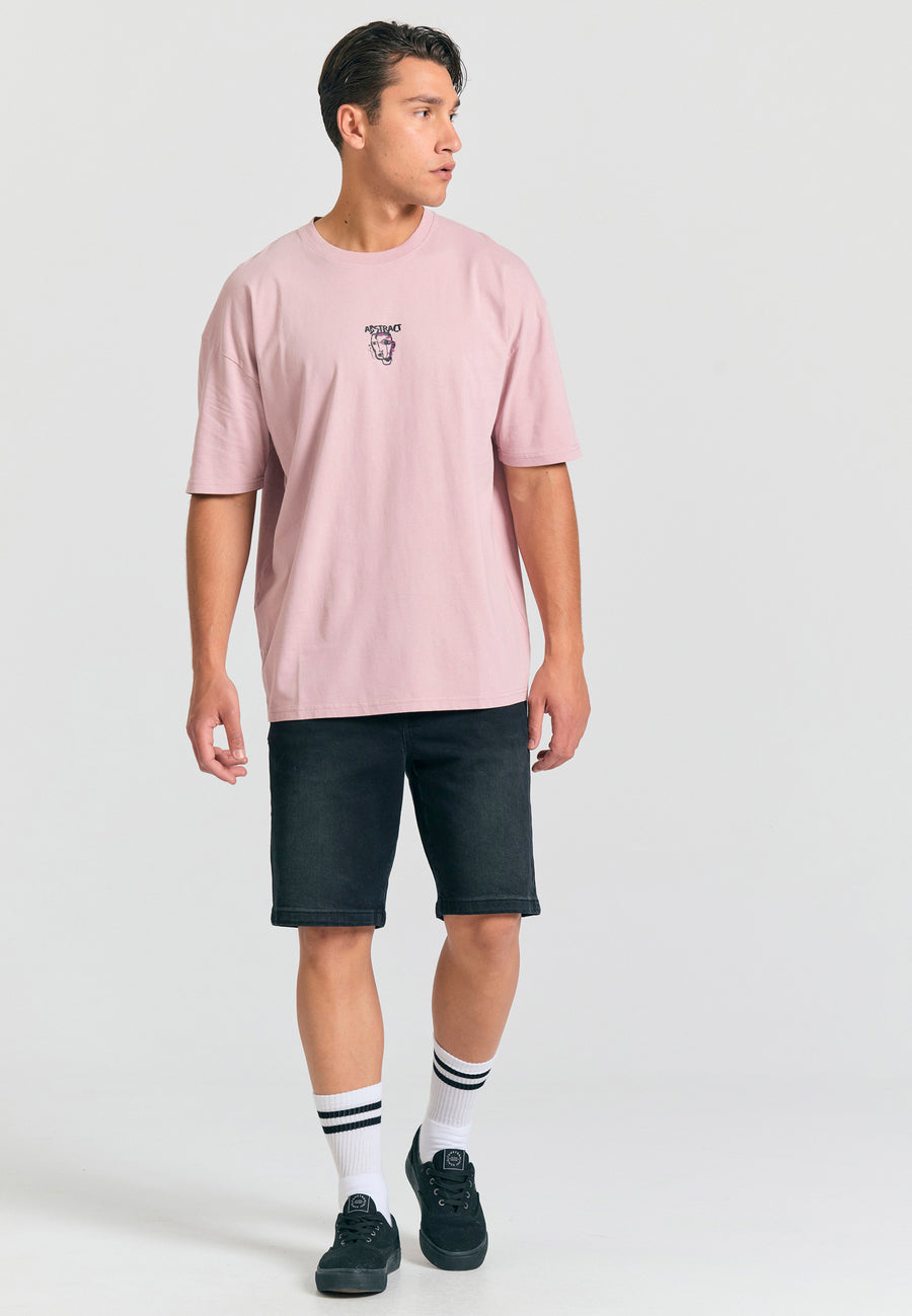 Tricou supradimensionat cu imprimeu abstract pe spate - Liliac