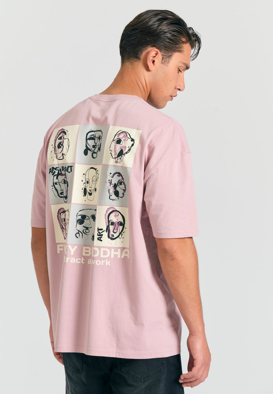 Tricou supradimensionat cu imprimeu abstract pe spate - Liliac