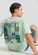 Tricou relaxat din bumbac organic cu imprimeu abstract - Mentă