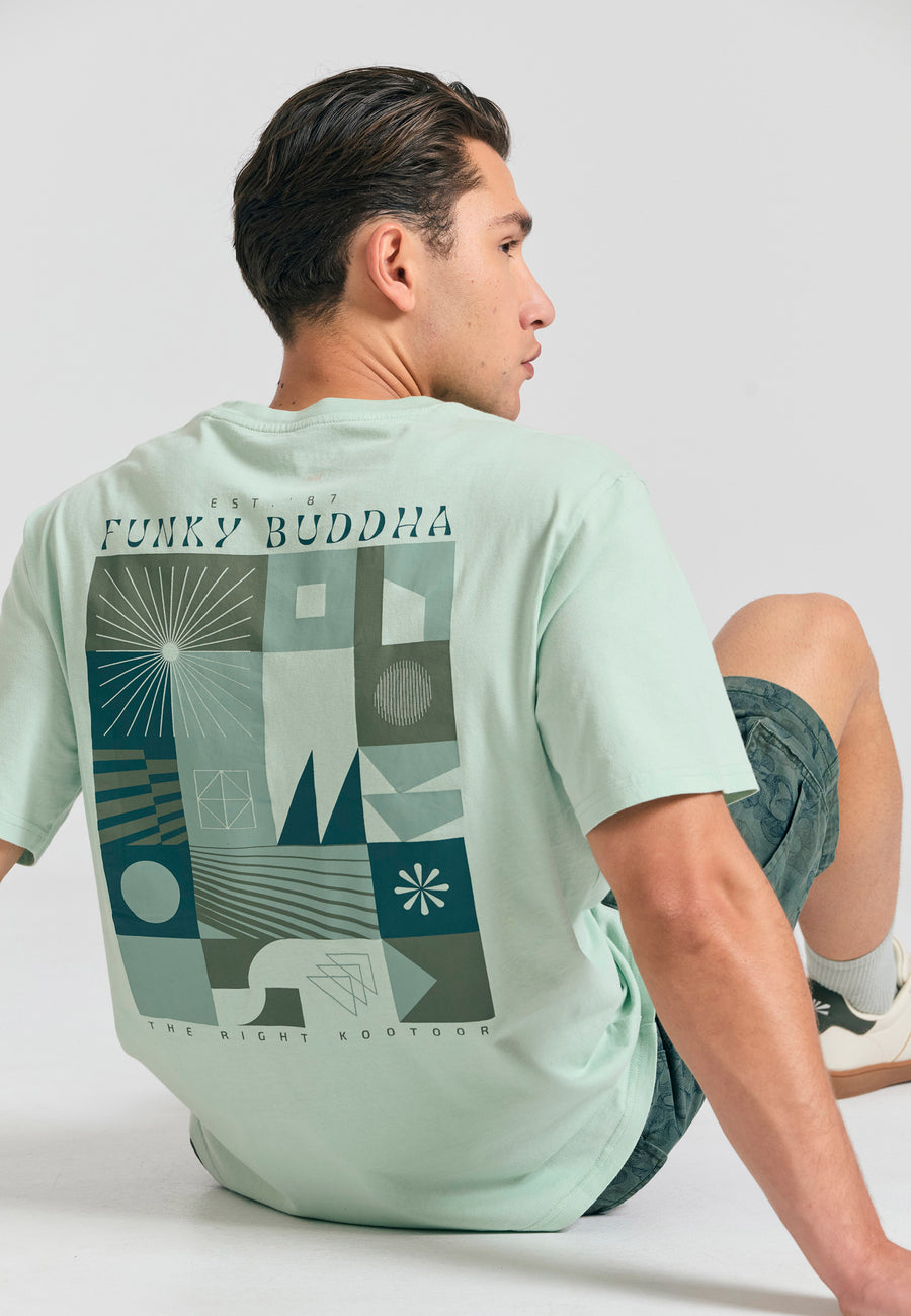Tricou relaxat din bumbac organic cu imprimeu abstract - Mentă