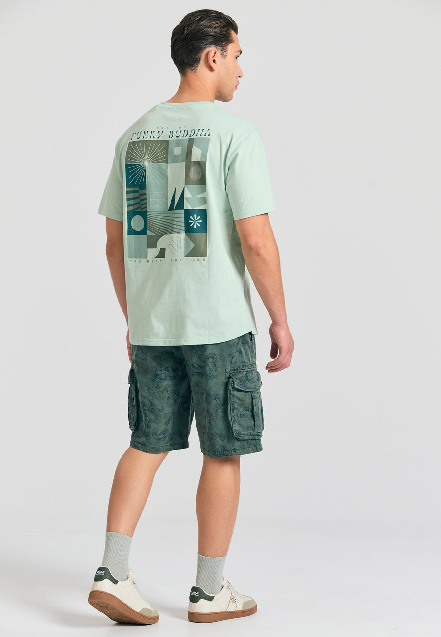 Tricou relaxat din bumbac organic cu imprimeu abstract - Mentă