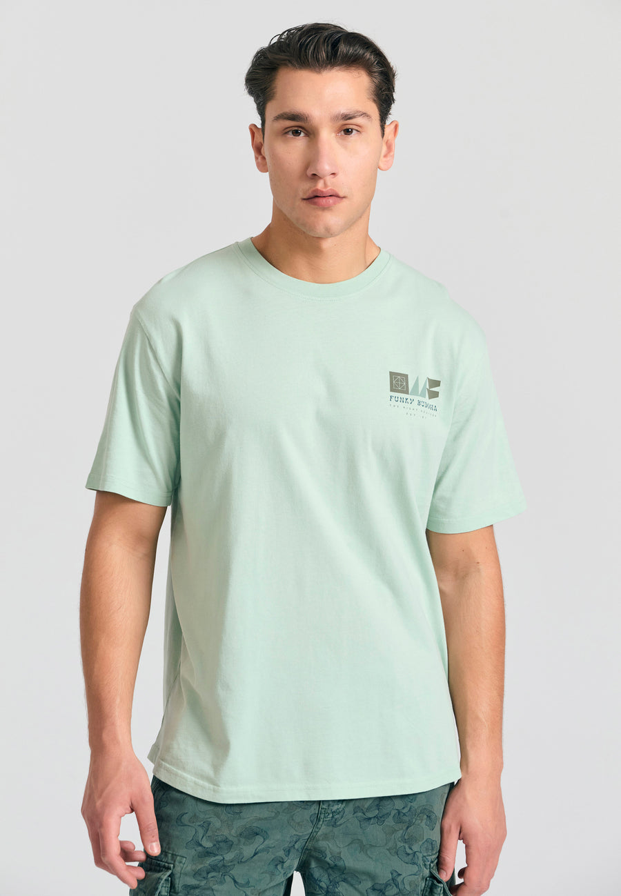 Tricou relaxat din bumbac organic cu imprimeu abstract - Mentă