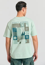 Tricou relaxat din bumbac organic cu imprimeu abstract - Mentă