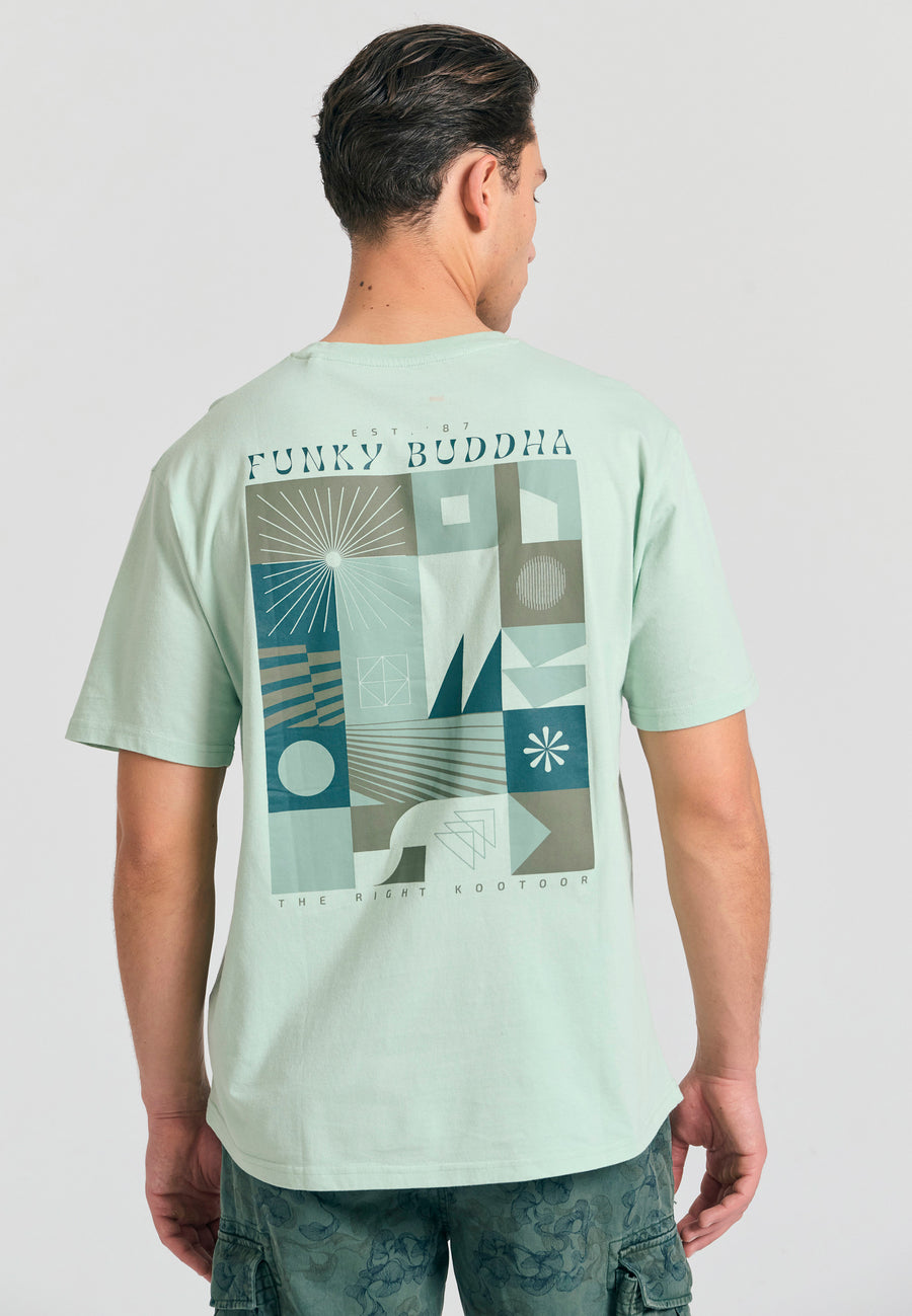 Tricou relaxat din bumbac organic cu imprimeu abstract - Mentă