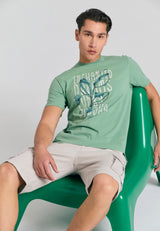 Tricou din bumbac organic cu imprimeu fotografic - Verde salvie