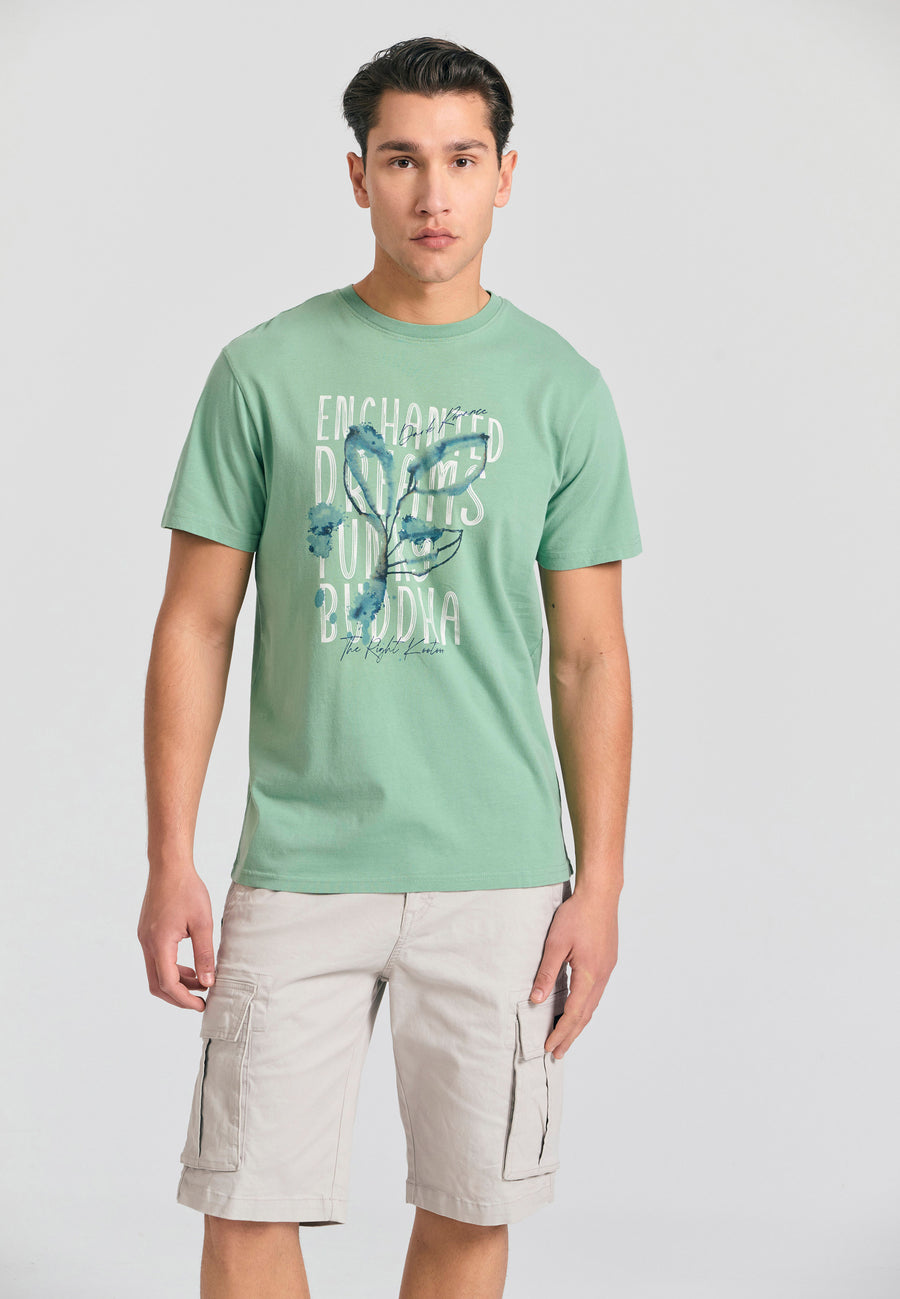 Tricou din bumbac organic cu imprimeu fotografic - Verde salvie