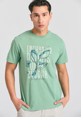 Tricou din bumbac organic cu imprimeu fotografic - Verde salvie