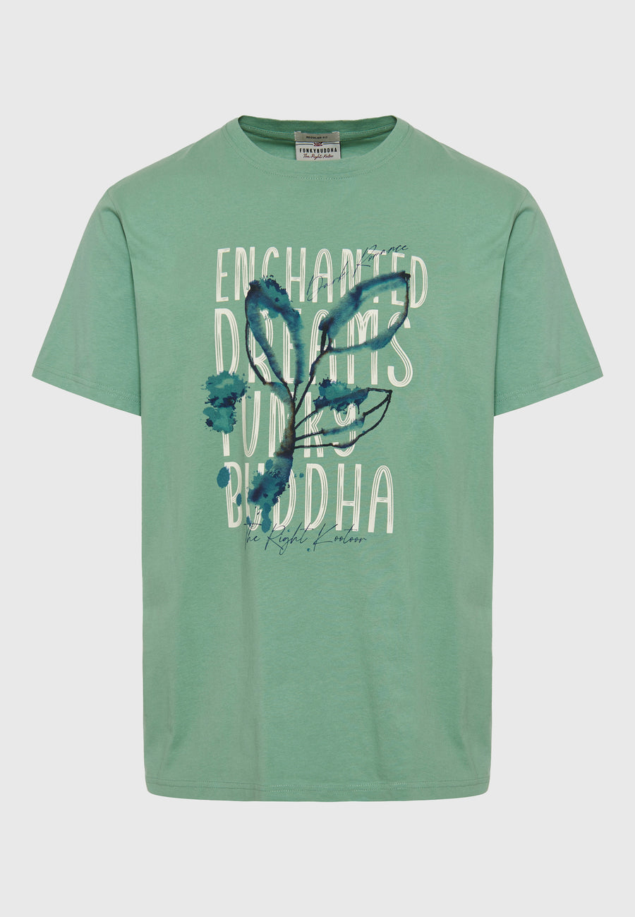 Tricou din bumbac organic cu imprimeu fotografic - Verde salvie